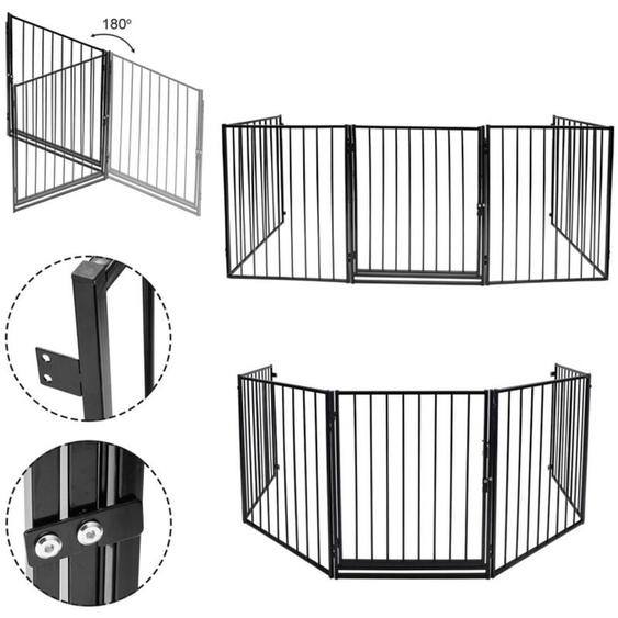 Swanew - Barrière de sécurité enfant 305 cm Barrière Pare Feu Grille de protection métal pliable avec porte inclus