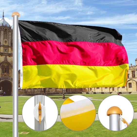SWANEW Mât de drapeau aluminium télescopique 650cm douille au sol 60cm incl. drapeau allemand Mât de drapeau drapeau aluminium