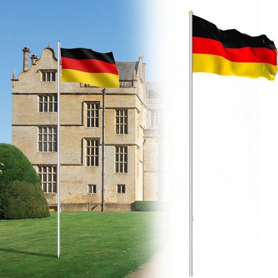SWANEW Mât de drapeau aluminium télescopique 650cm douille au sol 60cm incl. drapeau allemand Mât de drapeau drapeau aluminium
