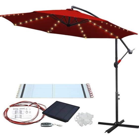 SWANEW Parasol avec éclairage LED Parapluie 350cm - protection solaire, parasol de jardin - rouge