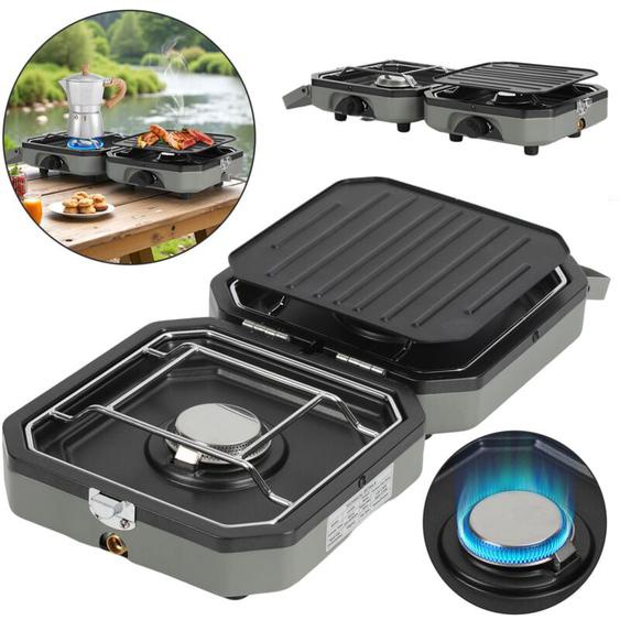 Swanew - Réchaud à Gaz de Camping - Double usage - camping Réchaud à gaz réglable - 2 Brûleurs - Gris