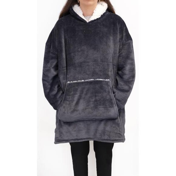 Sweat à capuche en polaire et sherpa anthracite Teddy