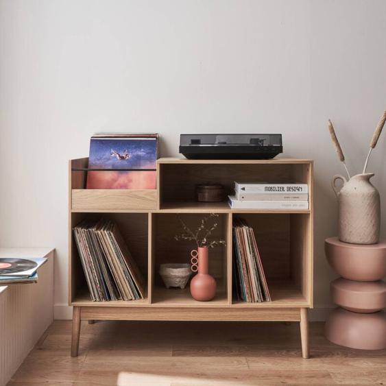 Sweeek - Meuble vinyle vintage décor bois. Dune. l 100 x l 48 x h 81.5cm