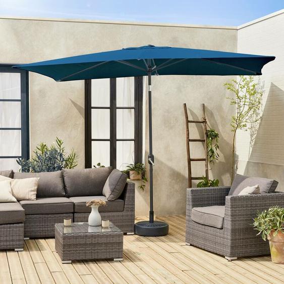 Parasol droit rectangulaire 2x3m - Touquet Bleu canard - mât central en aluminium orientable et manivelle douverture