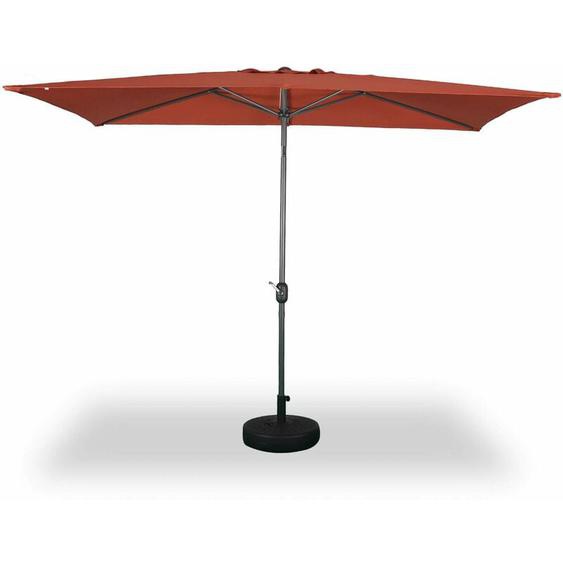 Parasol droit rectangulaire 2x3m - Touquet terracotta - mât central en aluminium orientable et manivelle douverture