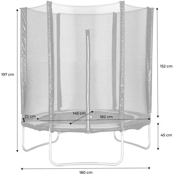 Trampoline rond ø 180cm gris avec son filet de protection - Cassiopée - Trampoline de jardin 2m Qualité pro. Normes eu.