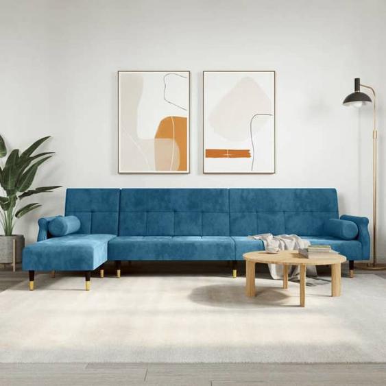 SWEET Canapé relax - Canapé-lit en forme de L bleu 271x140x70 cm velours 19262136