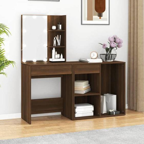 SWEET Coiffeuse à LED avec armoire - chêne marron - Bois dingénierie - 8172724