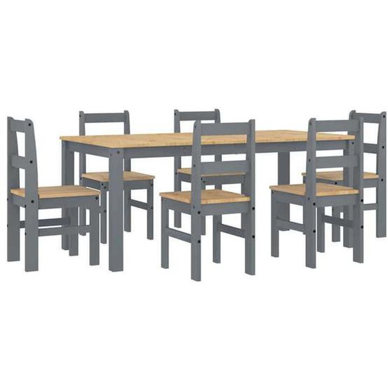 SWEET Ensemble à manger Panama 7 pcs - Table et 6 chaises - gris bois de pin massif 2025|25340
