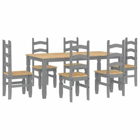 SWEET Ensemble à manger Panama 7 pcs - Table et 6 chaises - gris bois de pin massif 2025|51923