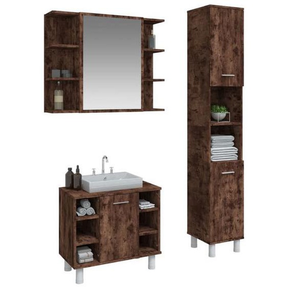 SWEET Ensemble darmoires de salle de bain 3 pcs,Meuble pour WC ou Toilette, chêne fumé - 6022234
