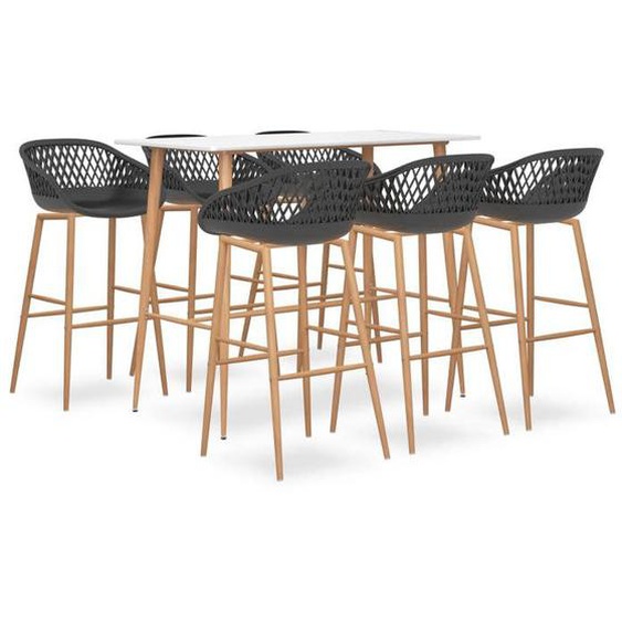 SWEET Ensemble de bar 7 pcs - Table et 6 chaises - Blanc et gris 2025|89091
