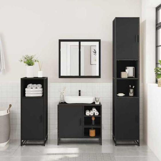 SWEET Ensemble de meubles salle de bain 3 pcs,Meuble pour WC ou Toilette, noir ,bois dingénierie - 5122632