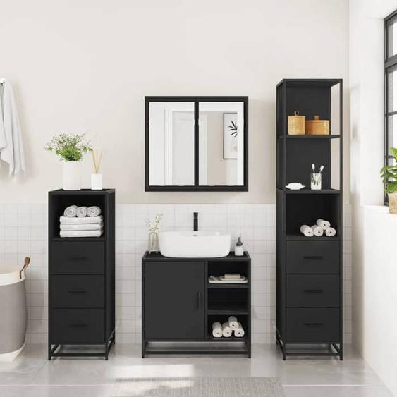 SWEET Ensemble de meubles salle de bain 4 pcs,Meuble pour WC ou Toilette, noir ,bois dingénierie - 4135208