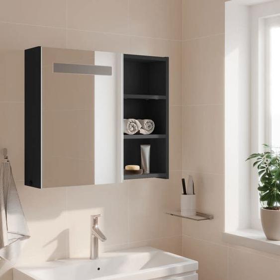 SWEET Meuble de rangement suspendu, Armoire de salle de bain à miroir avec LED gris 60x13x52cm - 4301979