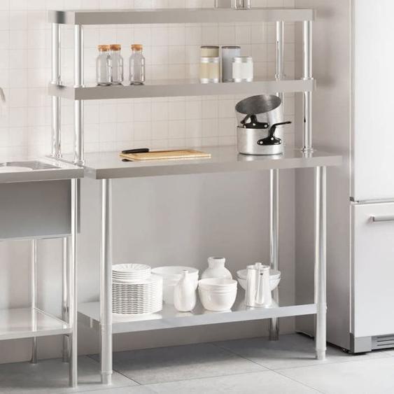 SWEET Plan de Travail MVS - Table de travail de cuisine avec étagère 110x55x150 cm inox - 235586