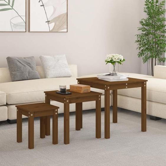 SWEET Table café - Tables gigognes 3 pcs Marron miel Bois de pin massif 37692435