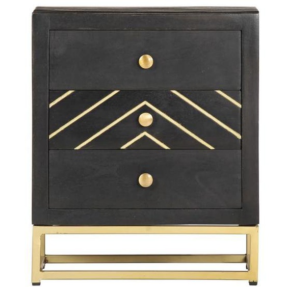 SWEET Table de chevet - contemporain - Noir et doré 40x30x50cm - Bois de manguier massif - 8334