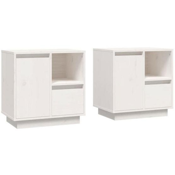 SWEET Tables de chevet - Lot de 2 - contemporain - Blanc 50x34x50 cm - Bois de pin massif - 9255