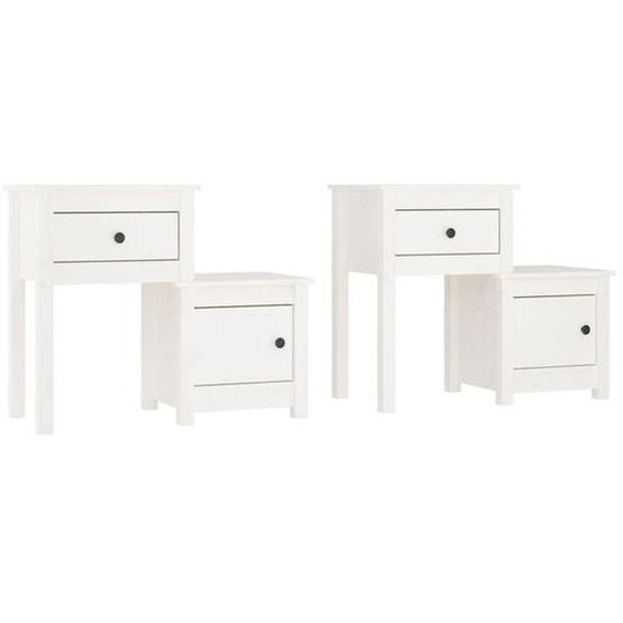 SWEET Tables de chevet - Lot de 2 - contemporain - Blanc 79,5x38x65,5 cm - Bois de pin massif - 9038