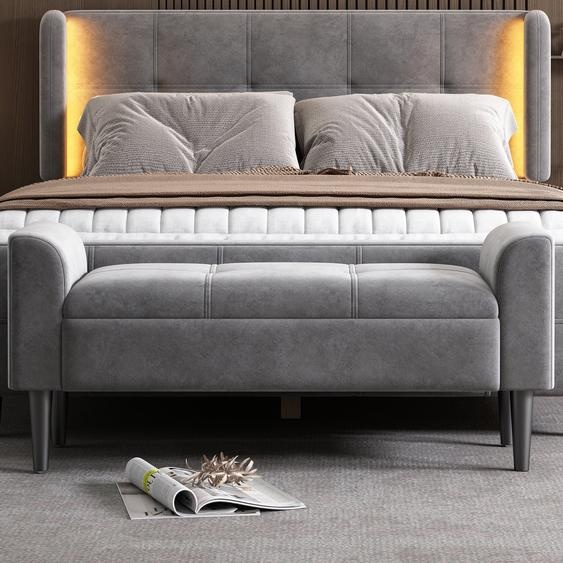 Sweiko Bancs rembourrés avec accoudoirs, Bancs de lit, Tabourets de lit, Bancs pour la chambre à coucher, Bancs de piano, Bancs de salle à manger avec motif piqué, Velours, MDF, Gris