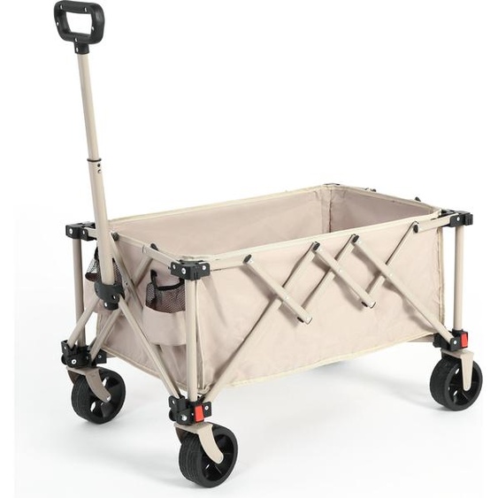 Sweiko Chariot pliant,Chariot pliant avec roues tout terrain,Chariot de jardin robuste avec poignée ajustable,Chariot utilitaire dextérieur pour le camping, le shopping, le sport et la pêche Beige