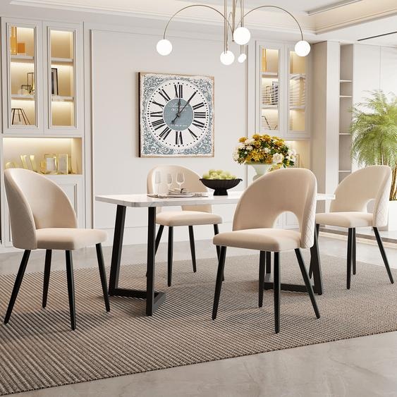 Sweiko Ensemble de salle à manger,(Set,117×68cm table de salle à manger avec 4 chaises), Table de salle à manger rectangulaire Ensemble de table de cuisine moderne ,Chaise de salle à manger en velours avec motif de diamant,Pieds de chaise