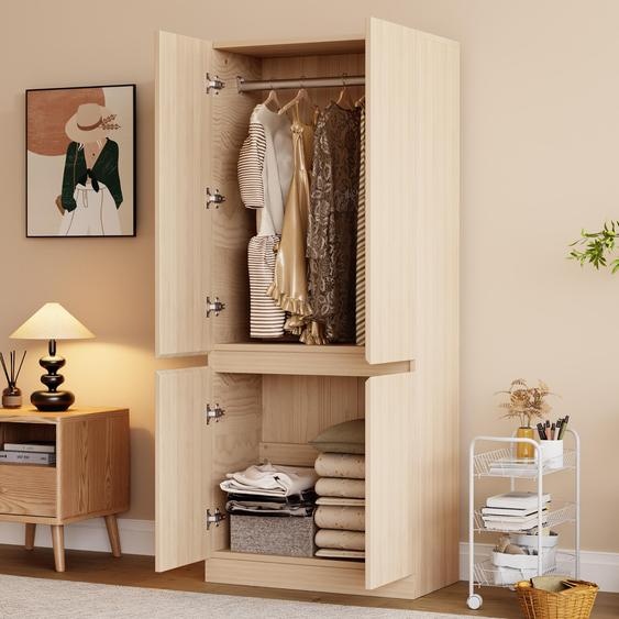 Sweiko KlArmoire 70 × 40 × 170 cm, design double porte avec grands compartiments de rangement, couleur bois