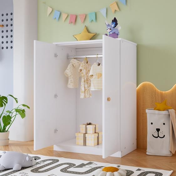 Sweiko Petite armoire avec tringle, armoire à 2 portes, chambre à coucher, salon, armoire pour enfants, MDF, blanc