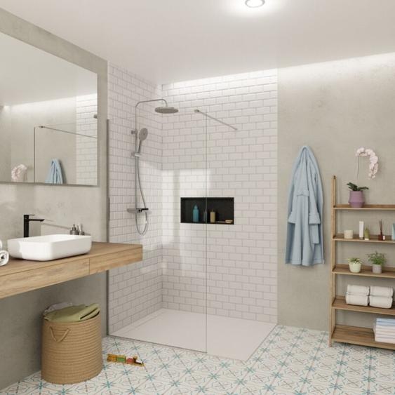 Swiss Aqua Technologies - Walk-in 100x200cm paroi en verre Crystal Glass® 8 mm anticalcaire, avec bras et profilés chrome brillant (SATBWI100PR)