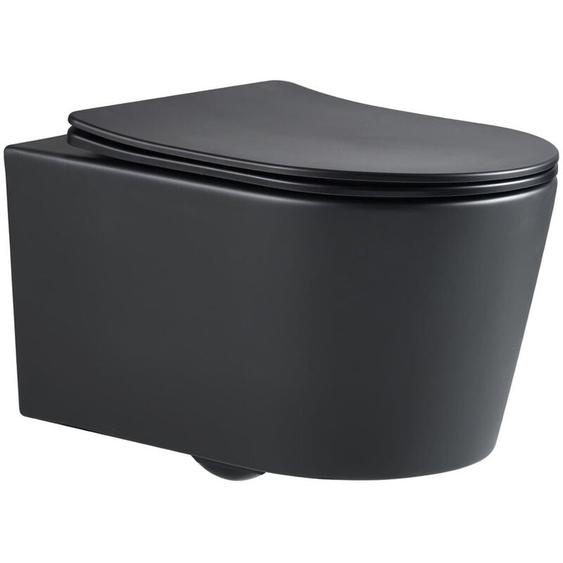 Swiss Aqua Technologies - wc suspendu sans bride et fixations invisibles + abattant frein de chute, Noir mat (BlackSATrimless)