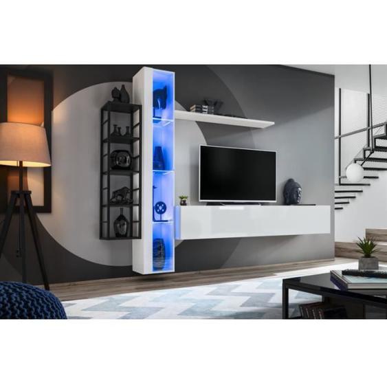 Switch - Ensemble meuble TV mural Switch Met VII - L 240 x P 40 x H 180 cm - Blanc