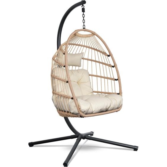 Swoods Fauteuil suspendu avec support – Fauteuil suspendu Outdoor – Intérieur et extérieur – Chaise suspendue avec Grands coussins – Fauteuil rat plia