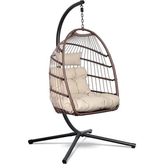 Swoods fauteuil suspendu avec support pour intérieur et extérieur - pliable - grands coussins confortables structure rattan élégante - charge 150 kg