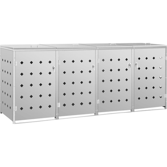 Abri de poubelle quadruple sur roulettes 240 L Acier inoxydable