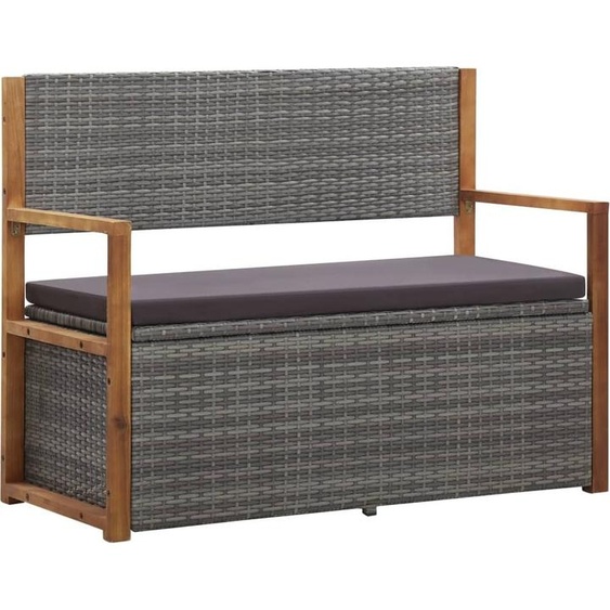 Banc de rangement 115 cm Résine tressée et bois dacacia Gris