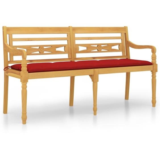 SYFAX™ Banc Batavia avec coussin rouge 150 cm Bois de teck massif