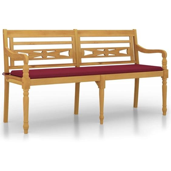 Banc Batavia avec coussin rouge bordeaux 150cm Bois teck massif