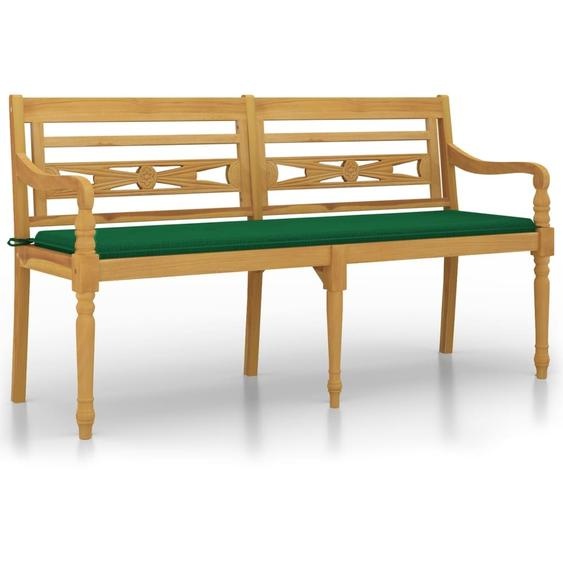 Banc Batavia avec coussin vert 150 cm Bois de teck massif