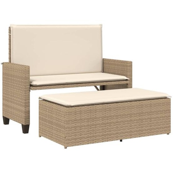 Banc de jardin et coussins et repose-pied beige résine tressée