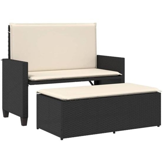 Banc de jardin avec coussins et repose-pied noir résine tressée