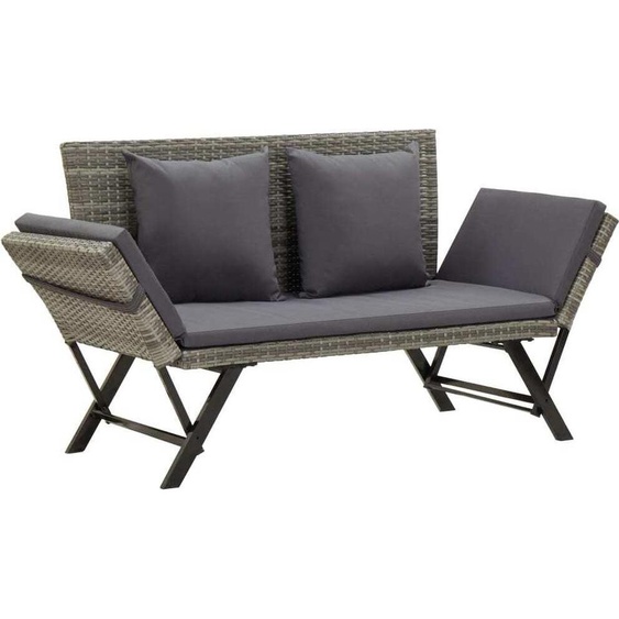 Banc de jardin avec coussins 176 cm Gris Résine tressée