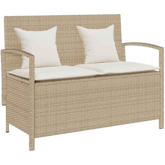 Banc de rangement de jardin avec coussin beige résine tressée