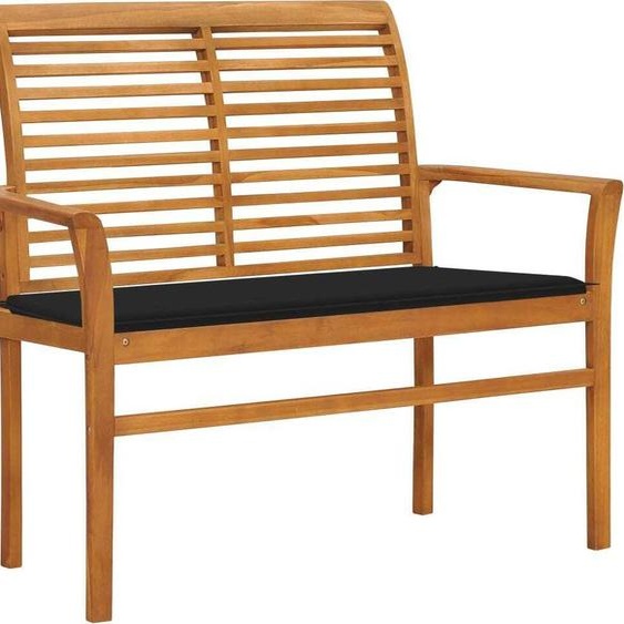 Banc de jardin avec coussin noir 112 cm Bois de teck massif