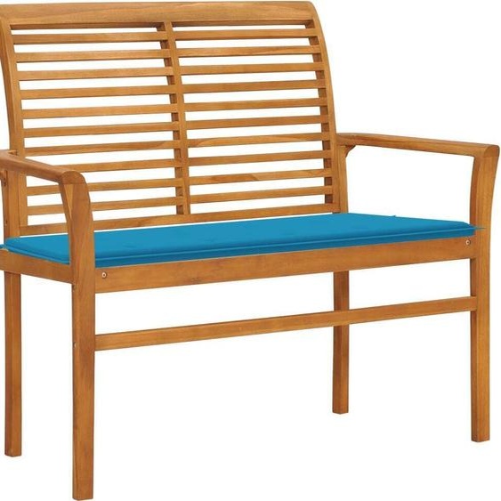 Banc de jardin avec coussin bleu 112 cm Bois de teck massif