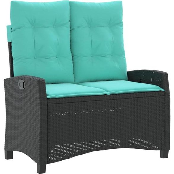 Banc inclinable de jardin avec coussins noir résine tressée
