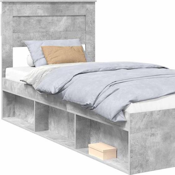 SYFAX™ Cadre de lit avec tête de lit Béton 90 x 200 cm Pin massif