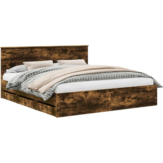 SYFAX™ Cadre de lit Chêne fumé 200 x 200 cm Bois Ingénierie