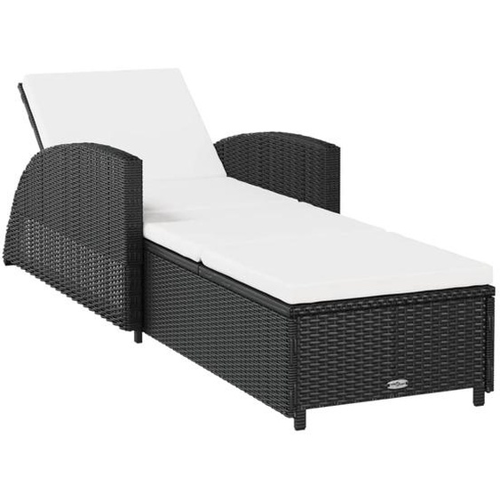 SYFAX™ Chaise longue avec coussin blanc crème Résine tressée Noir