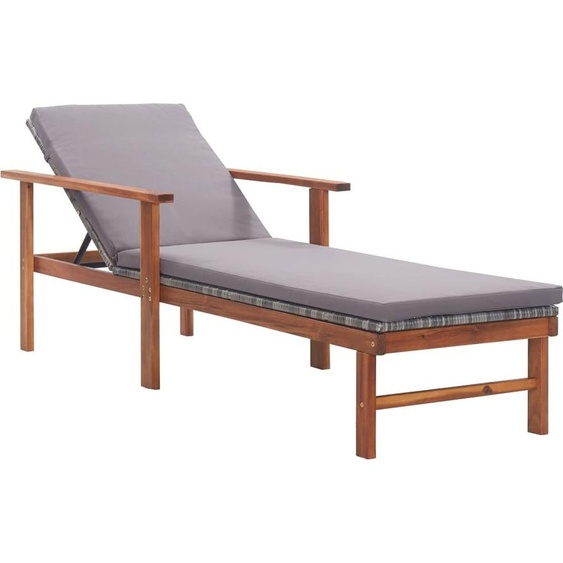 SYFAX™ Chaise longue et coussin Résine tressée et bois dacacia Gris